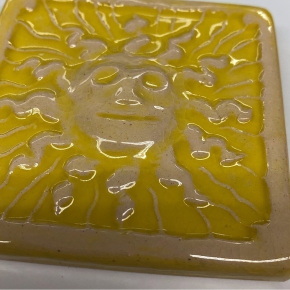 Handmade Ceramic Tile: Yellow Sun - Picture 2 of 2